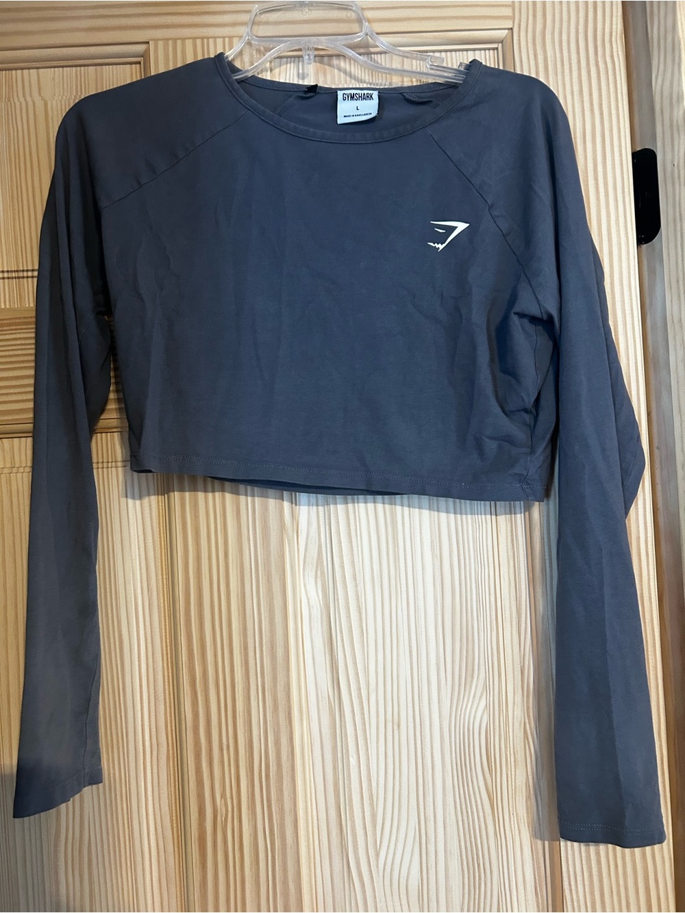 Gymshark Women's Charcoal Cropped Long-Sleeve Top Large
